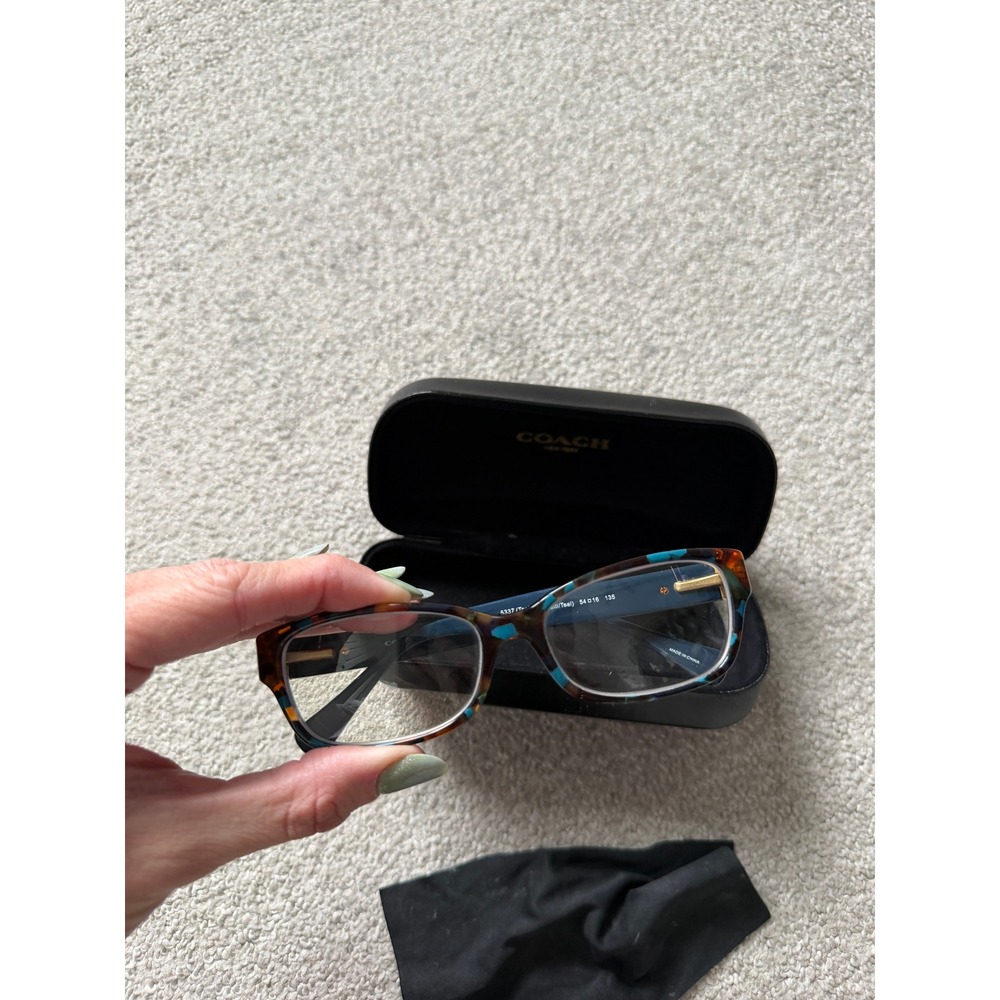 Coach Modern Eyeglasses Teal Confetti Tortoise HC 6078 Logo Temples
